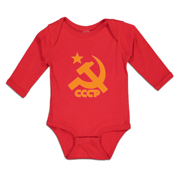 Long Sleeve Bodysuit Baby C.C.C.P Symbol Hammer Sickle and Yellow Star Cotton