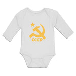 Long Sleeve Bodysuit Baby C.C.C.P Symbol Hammer Sickle and Yellow Star Cotton - Cute Rascals