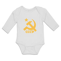Long Sleeve Bodysuit Baby C.C.C.P Symbol Hammer Sickle and Yellow Star Cotton - Cute Rascals