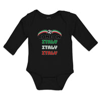 Long Sleeve Bodysuit Baby Come on Italy Sport Soccer Ball Flag of Italy Cotton - Cute Rascals