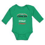 Long Sleeve Bodysuit Baby Come on Italy Sport Soccer Ball Flag of Italy Cotton - Cute Rascals