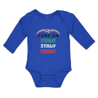 Long Sleeve Bodysuit Baby Come on Italy Sport Soccer Ball Flag of Italy Cotton - Cute Rascals