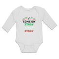 Long Sleeve Bodysuit Baby Come on Italy Sport Soccer Ball Flag of Italy Cotton