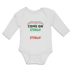 Long Sleeve Bodysuit Baby Come on Italy Sport Soccer Ball Flag of Italy Cotton - Cute Rascals