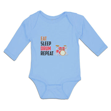Long Sleeve Bodysuit Baby Eat Sleep Drum Repeat Musical Boy & Girl Clothes