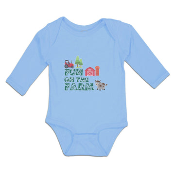 Long Sleeve Bodysuit Baby Fun Farm Barn, House, Windmill, Cow Tractor Cotton