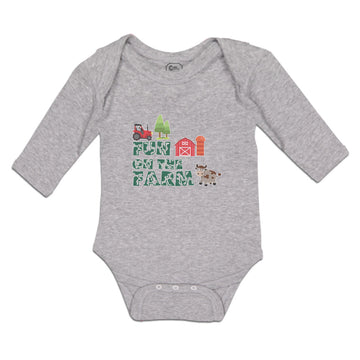 Long Sleeve Bodysuit Baby Fun Farm Barn, House, Windmill, Cow Tractor Cotton