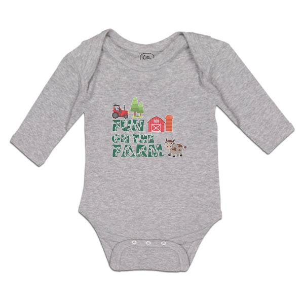 Long Sleeve Bodysuit Baby Fun Farm Barn, House, Windmill, Cow Tractor Cotton - Cute Rascals
