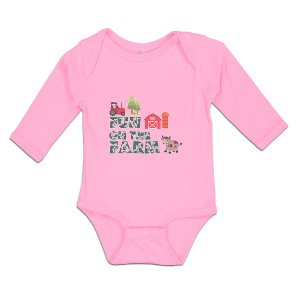 Long Sleeve Bodysuit Baby Fun Farm Barn, House, Windmill, Cow Tractor Cotton - Cute Rascals
