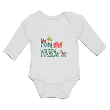 Long Sleeve Bodysuit Baby Fun Farm Barn, House, Windmill, Cow Tractor Cotton