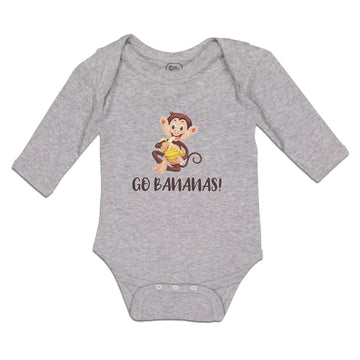 Long Sleeve Bodysuit Baby Go Bananas! An Happy Monkey Sitting and Eating Banana