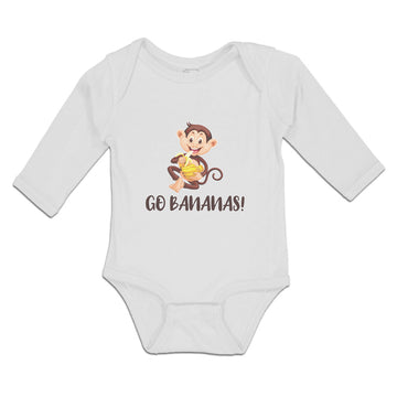 Long Sleeve Bodysuit Baby Go Bananas! An Happy Monkey Sitting and Eating Banana