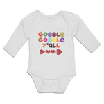 Long Sleeve Bodysuit Baby Gobble Gobble Y'All Love Pattern with Heart Cotton - Cute Rascals