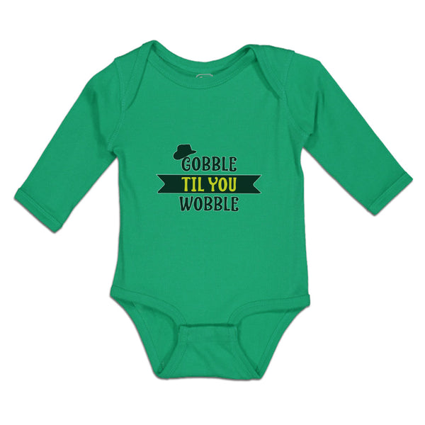 Long Sleeve Bodysuit Baby Gobble til You Wobble with Silhouette Hat Cotton - Cute Rascals