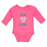 Long Sleeve Bodysuit Baby Keep Calm I Got My 1St Tooth! Smiling Cotton