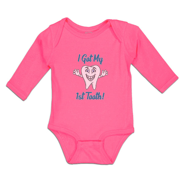 Long Sleeve Bodysuit Baby Keep Calm I Got My 1St Tooth! Smiling Cotton