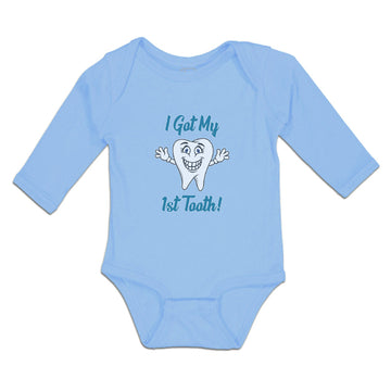 Long Sleeve Bodysuit Baby Keep Calm I Got My 1St Tooth! Smiling Cotton