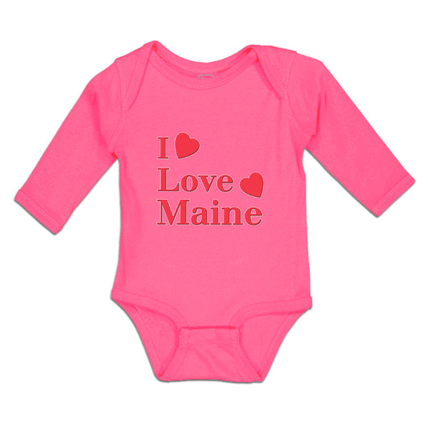 Long Sleeve Bodysuit Baby I Love Maine with Red Hearts Boy & Girl Clothes Cotton