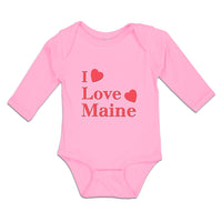 Long Sleeve Bodysuit Baby I Love Maine with Red Hearts Boy & Girl Clothes Cotton