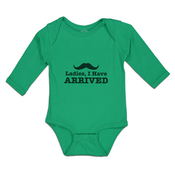 Long Sleeve Bodysuit Baby Ladies, I Have Arrived Silhouette Man's Mustache
