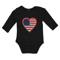 Long Sleeve Bodysuit Baby Heart American National Flag United States Cotton - Cute Rascals