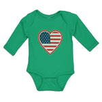 Long Sleeve Bodysuit Baby Heart American National Flag United States Cotton - Cute Rascals