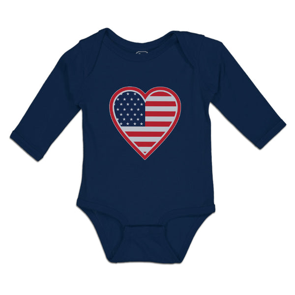 Long Sleeve Bodysuit Baby Heart American National Flag United States Cotton - Cute Rascals