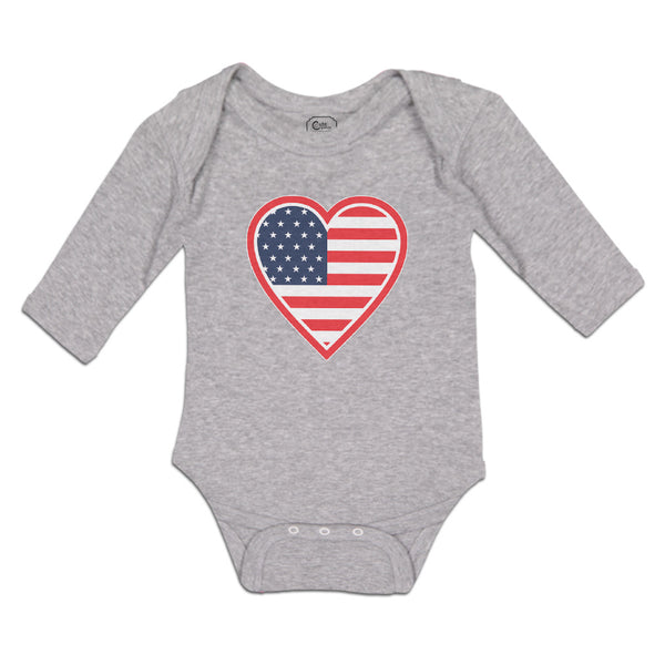 Long Sleeve Bodysuit Baby Heart American National Flag United States Cotton - Cute Rascals