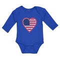 Long Sleeve Bodysuit Baby Heart American National Flag United States Cotton