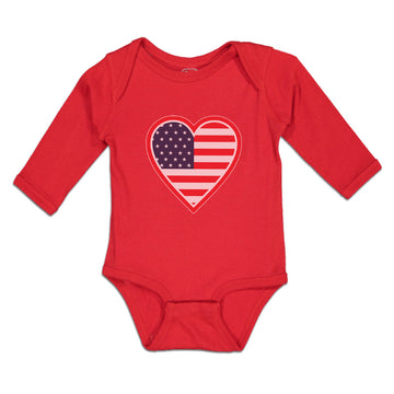 Long Sleeve Bodysuit Baby Heart American National Flag United States Cotton