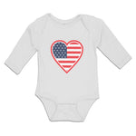 Long Sleeve Bodysuit Baby Heart American National Flag United States Cotton - Cute Rascals