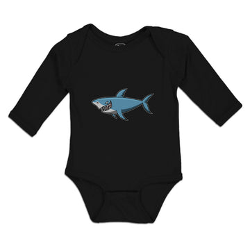 Long Sleeve Bodysuit Baby Hungry Shark Swimming and Searching for Hunting Cotton