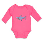 Long Sleeve Bodysuit Baby Hungry Shark Swimming and Searching for Hunting Cotton - Cute Rascals