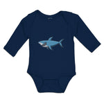 Long Sleeve Bodysuit Baby Hungry Shark Swimming and Searching for Hunting Cotton - Cute Rascals