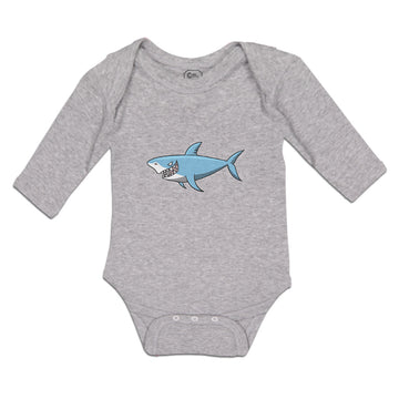 Long Sleeve Bodysuit Baby Hungry Shark Swimming and Searching for Hunting Cotton