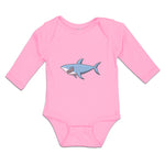 Long Sleeve Bodysuit Baby Hungry Shark Swimming and Searching for Hunting Cotton - Cute Rascals