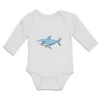 Long Sleeve Bodysuit Baby Hungry Shark Swimming and Searching for Hunting Cotton - Cute Rascals