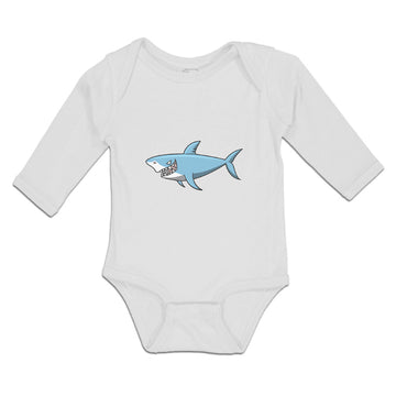 Long Sleeve Bodysuit Baby Hungry Shark Swimming and Searching for Hunting Cotton