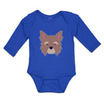 Long Sleeve Bodysuit Baby Yorkshire Terrier Breed Face and Head Cotton
