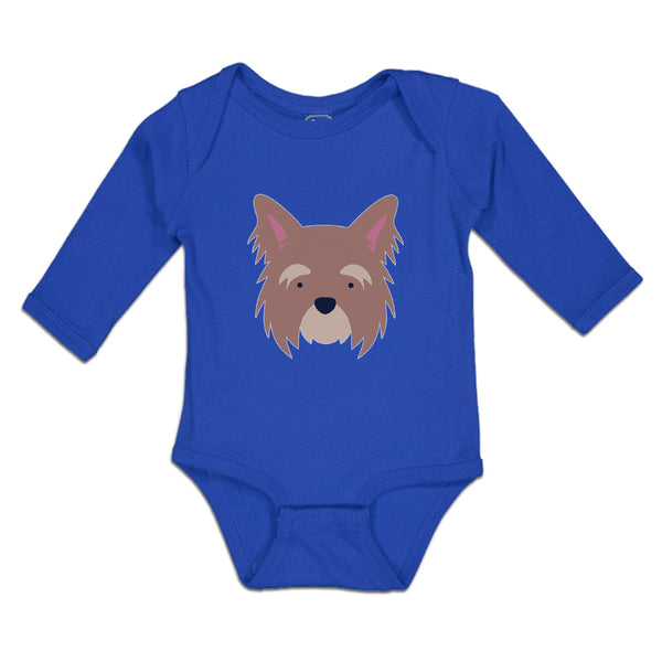 Long Sleeve Bodysuit Baby Yorkshire Terrier Breed Face and Head Cotton