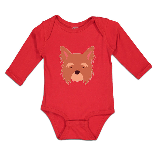 Long Sleeve Bodysuit Baby Yorkshire Terrier Breed Face and Head Cotton