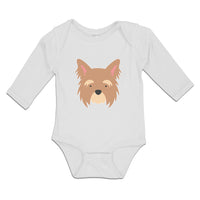 Long Sleeve Bodysuit Baby Yorkshire Terrier Breed Face and Head Cotton
