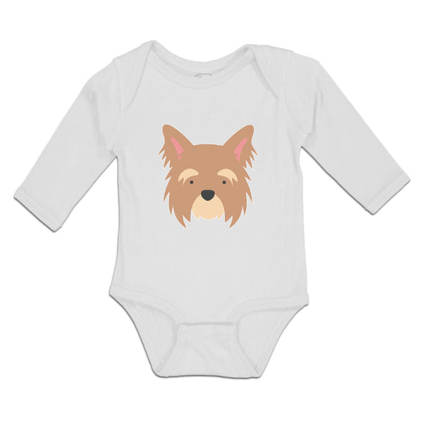 Long Sleeve Bodysuit Baby Yorkshire Terrier Breed Face and Head Cotton
