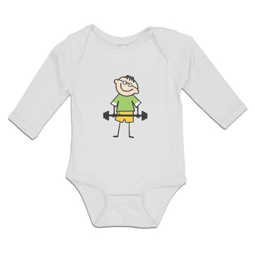 Long Sleeve Bodysuit Baby Funny Kid Weight Training with Smiling Cotton