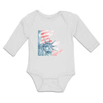 Long Sleeve Bodysuit Baby Liberty for Victory Statue of New York City Usa Cotton