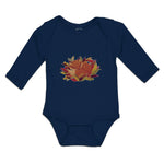 Long Sleeve Bodysuit Baby Sleeping Fox on Autumn Bushy Leaves and Flower Cotton