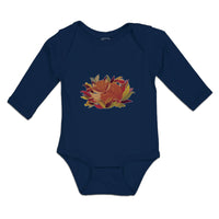 Long Sleeve Bodysuit Baby Sleeping Fox on Autumn Bushy Leaves and Flower Cotton