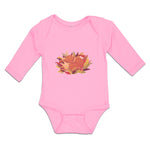 Long Sleeve Bodysuit Baby Sleeping Fox on Autumn Bushy Leaves and Flower Cotton