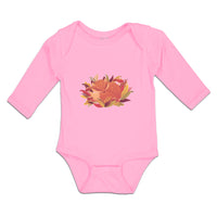 Long Sleeve Bodysuit Baby Sleeping Fox on Autumn Bushy Leaves and Flower Cotton