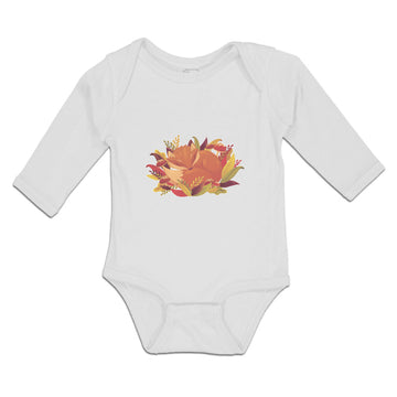 Long Sleeve Bodysuit Baby Sleeping Fox on Autumn Bushy Leaves and Flower Cotton